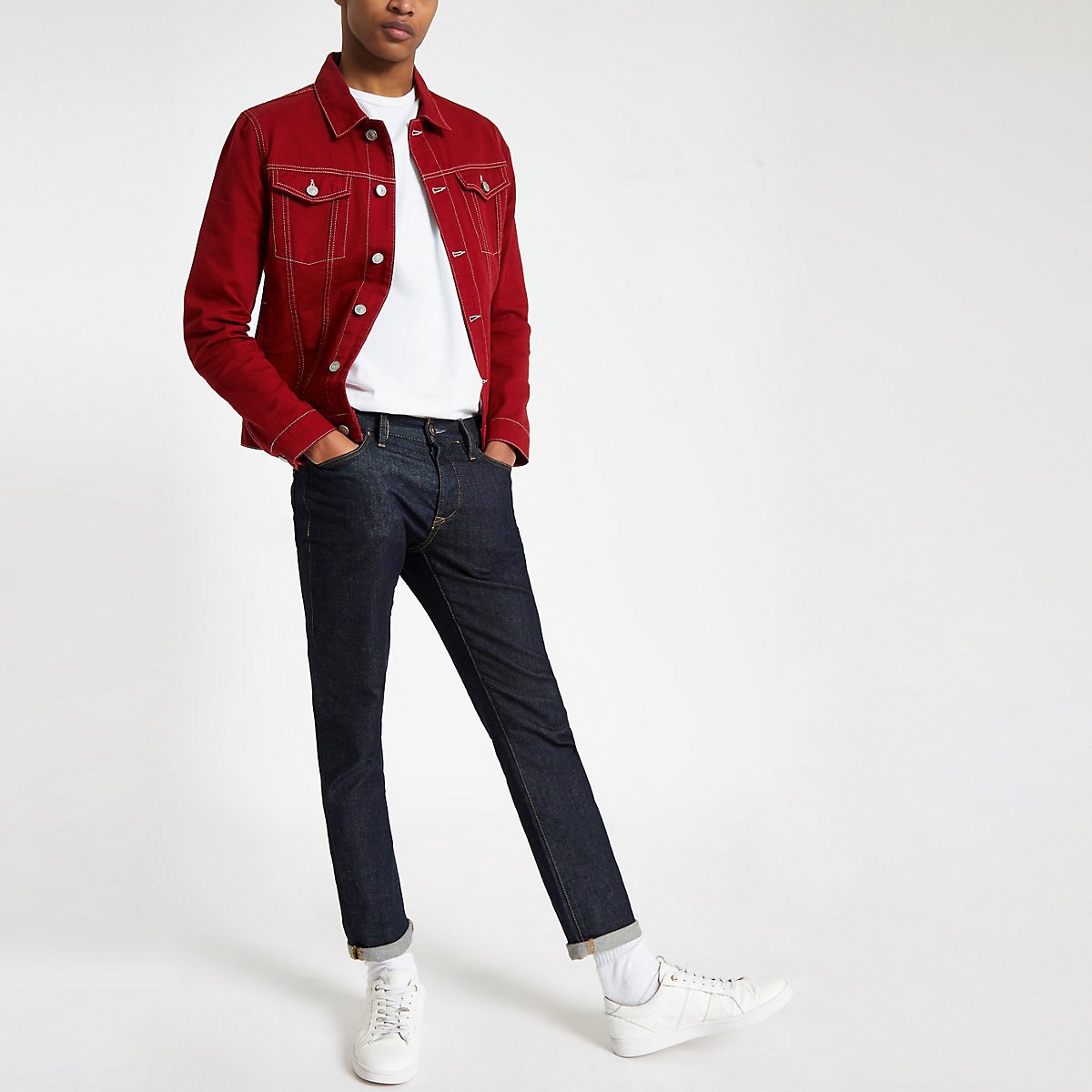 Red contrast stitch denim jacket