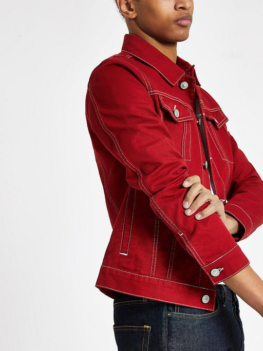 Red contrast stitch denim jacket