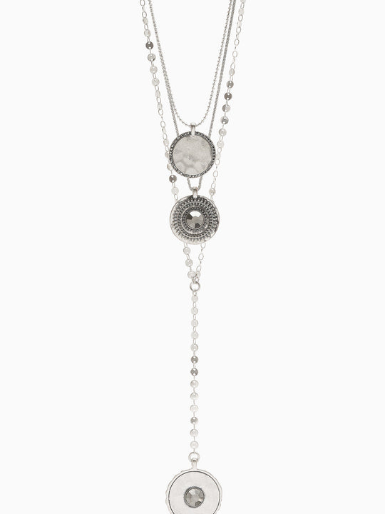 Silver Tone Multi Layer Coin Detail Necklace