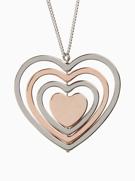 Gold_Silver_Rose Gold Tone Heart Pendant Necklace