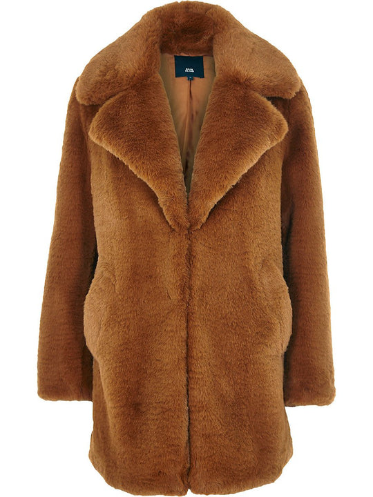 Brown faux fur longline coat