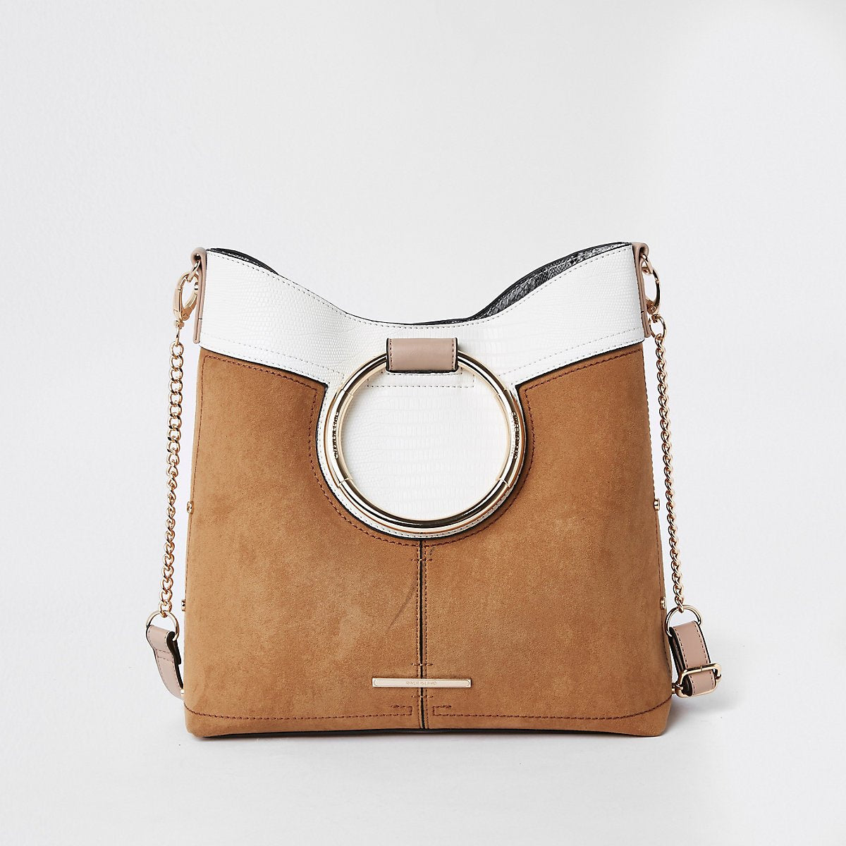 Beige metal hoop tote bag