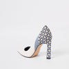 Blue printed block heel court shoes