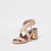 Yellow tie strap block heel sandals