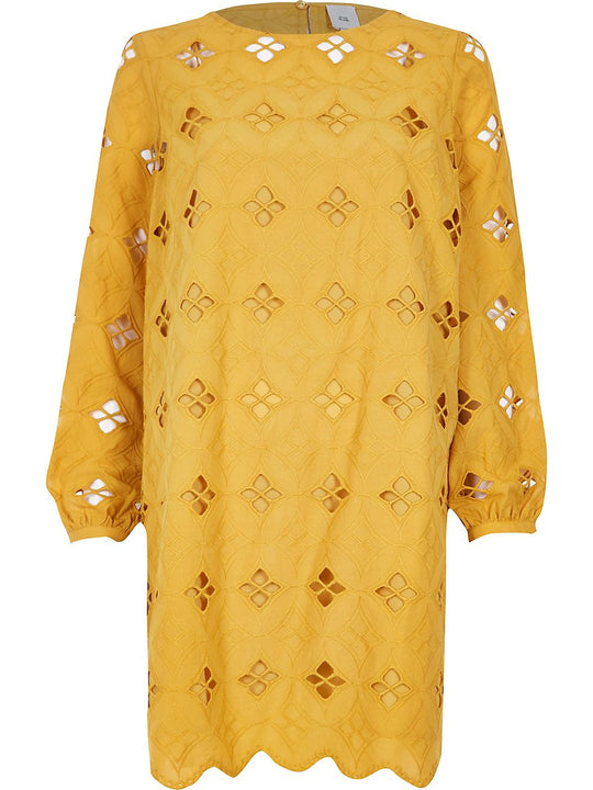 Dark yellow lace cut out swing dress