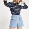 Navy polka dot print high neck top