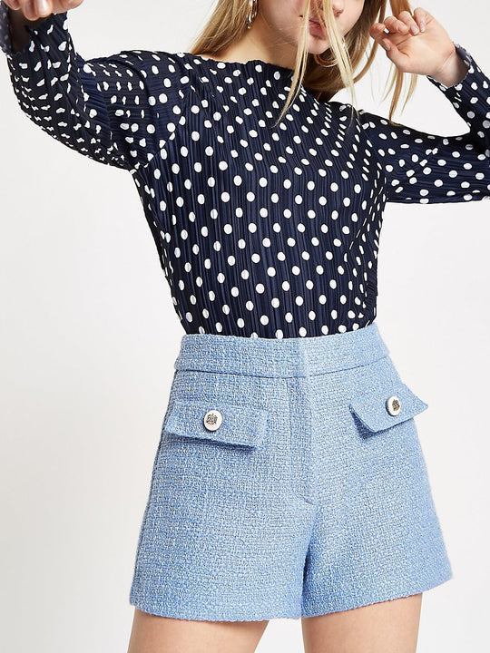 Navy polka dot print high neck top