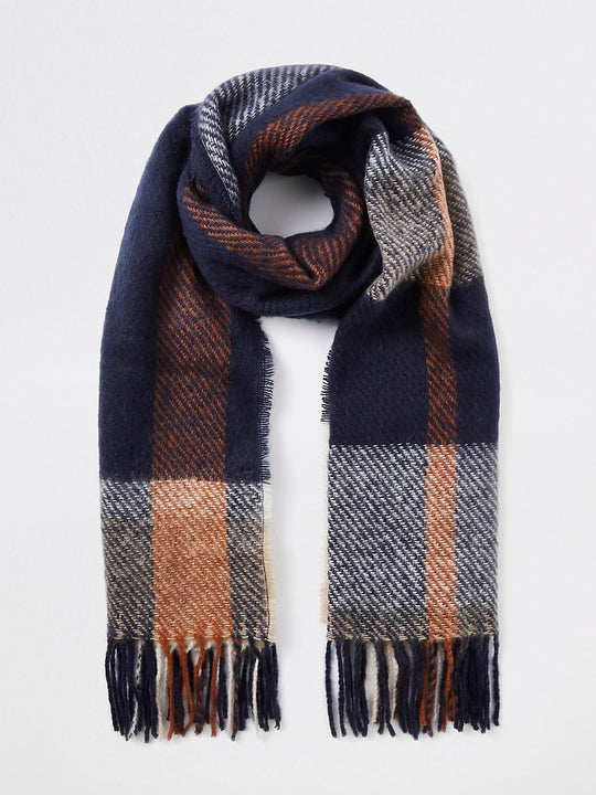 Navy check scarf