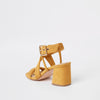 Yellow tie strap block heel sandals