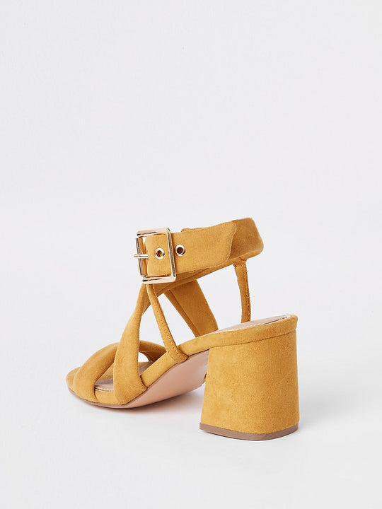 Yellow tie strap block heel sandals