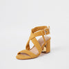 Yellow tie strap block heel sandals