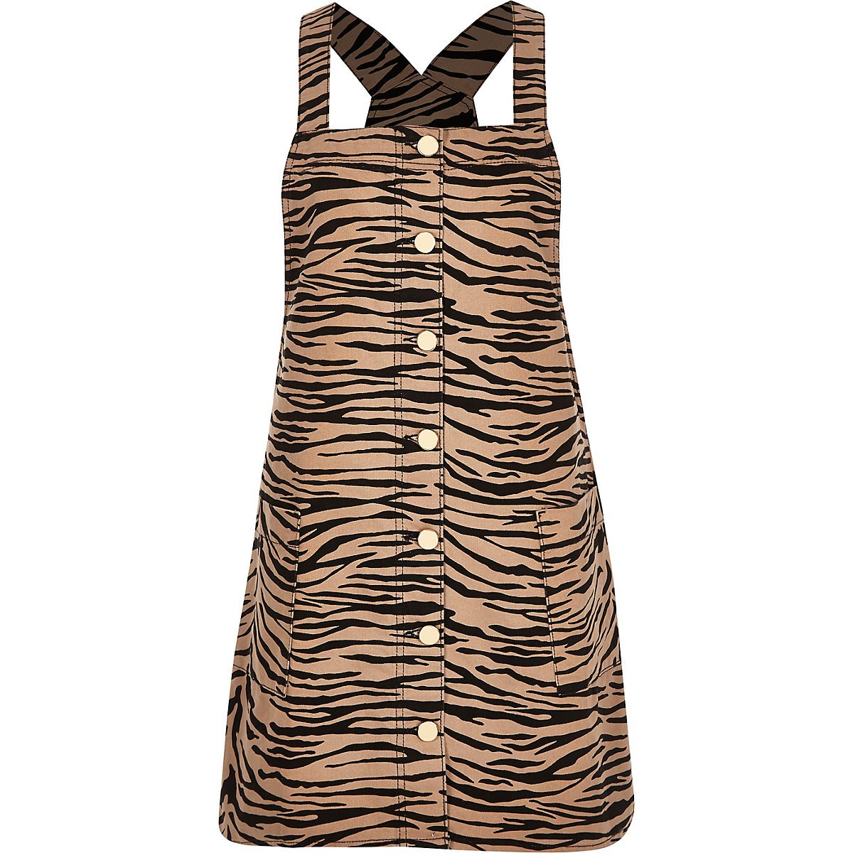 Brown zebra print dungaree dress