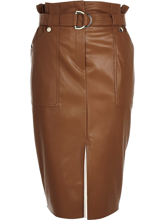 Brown paperbag waist pencil skirt