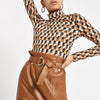 Brown paperbag waist pencil skirt