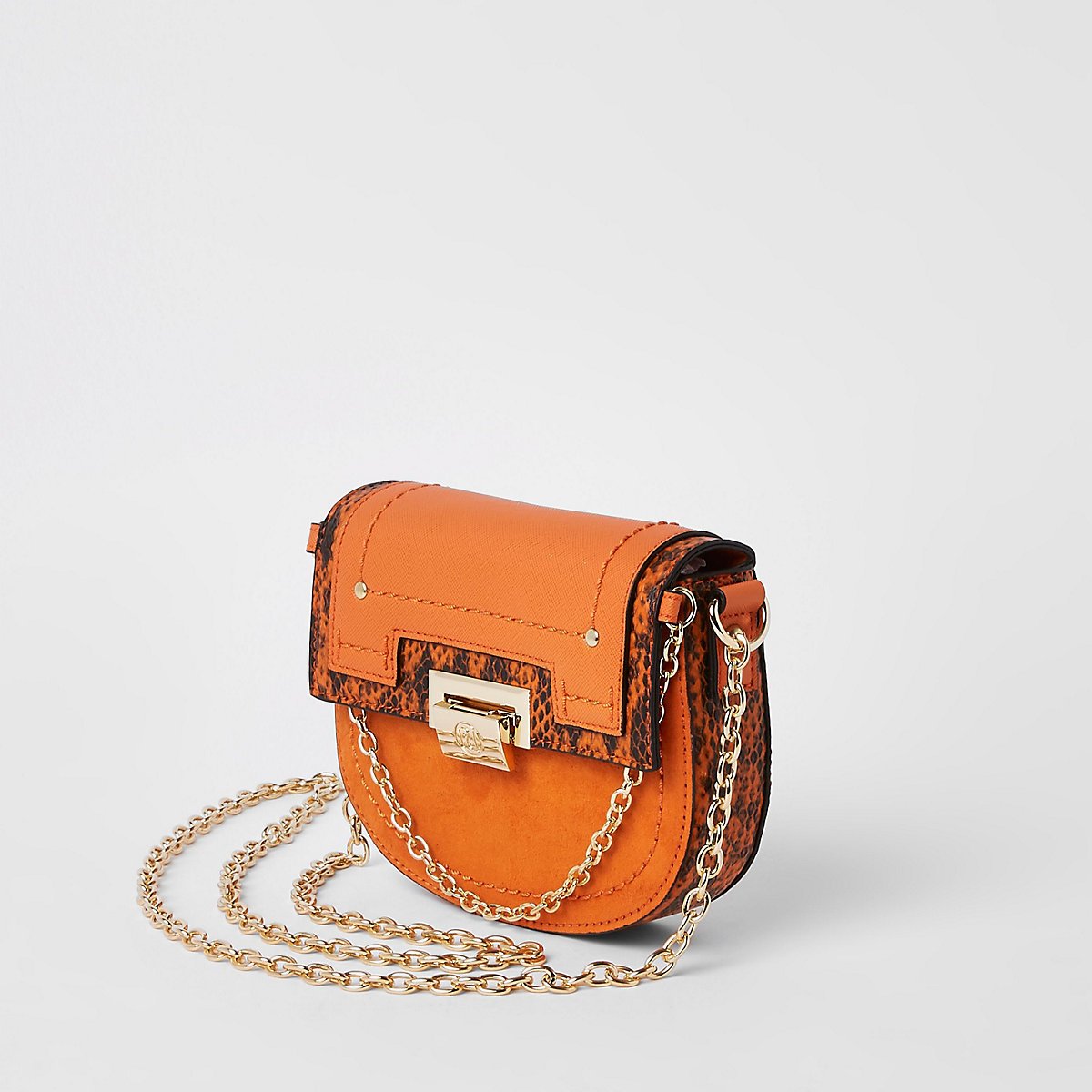 Orange saddle lock front chain cross body bag