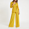 Yellow button wide leg trousers