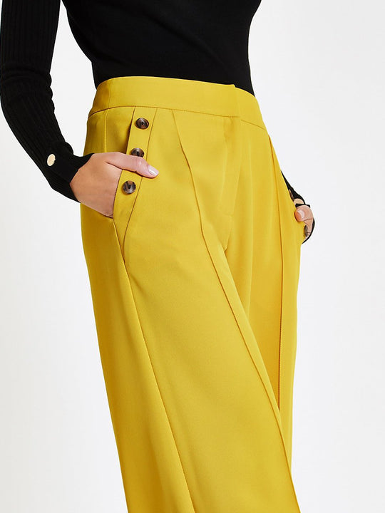 Yellow button wide leg trousers