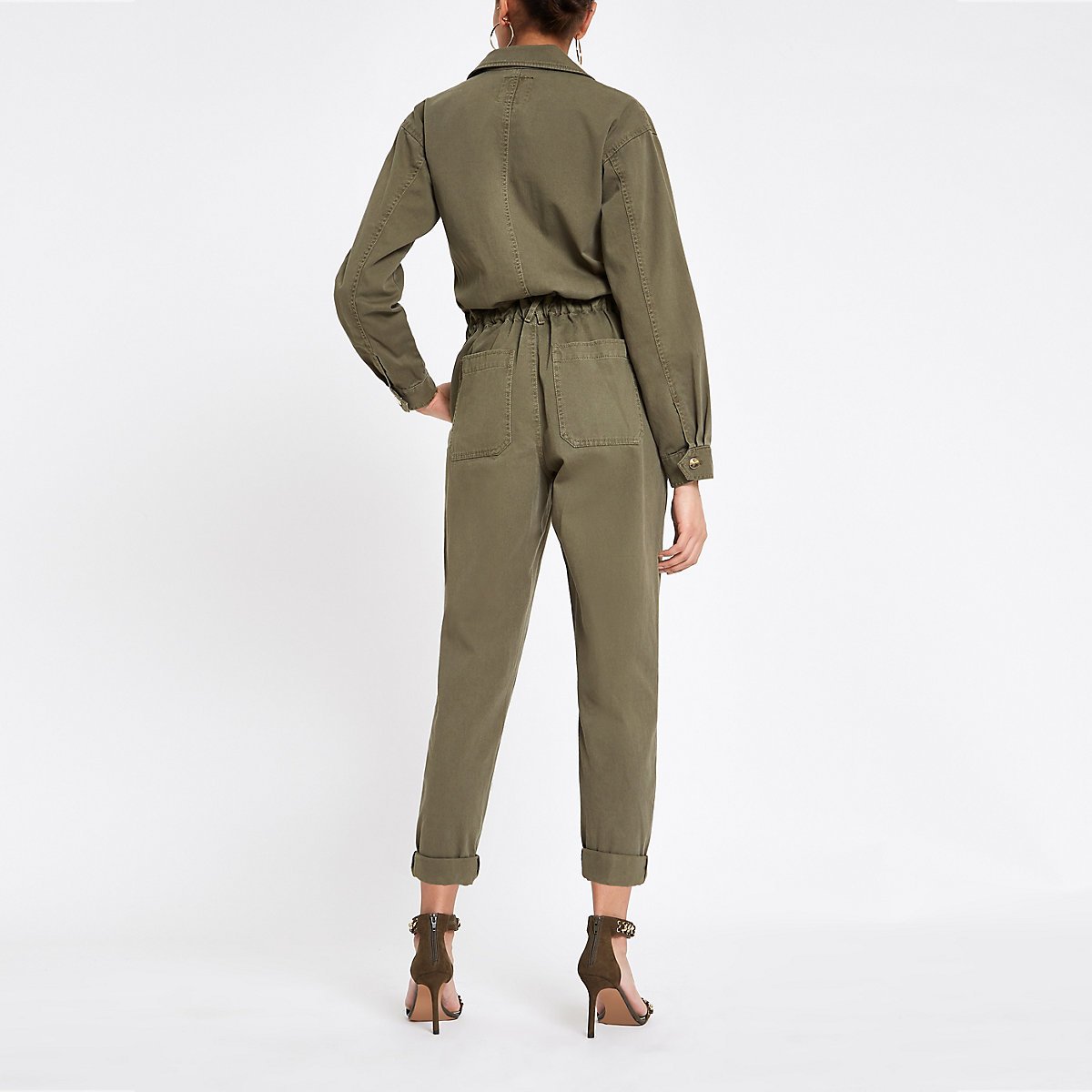 Khaki utility boiler jumpsuit