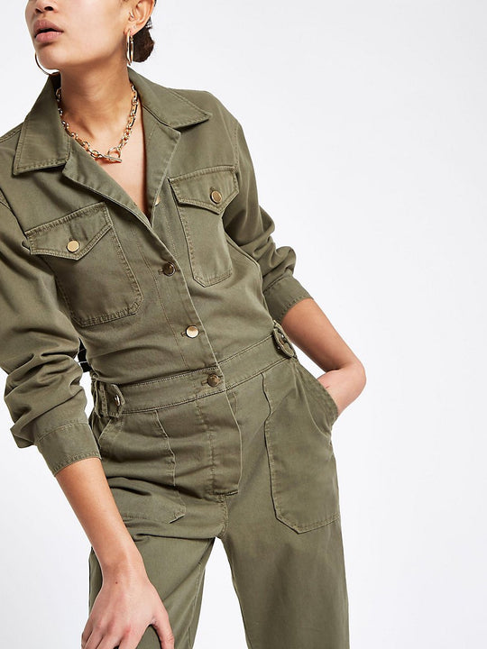 Khaki utility boiler jumpsuit