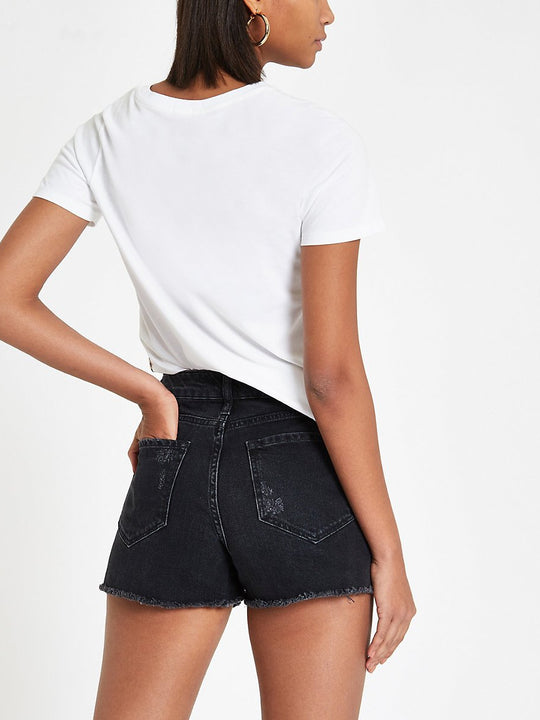 Black Annie washed high waist denim shorts