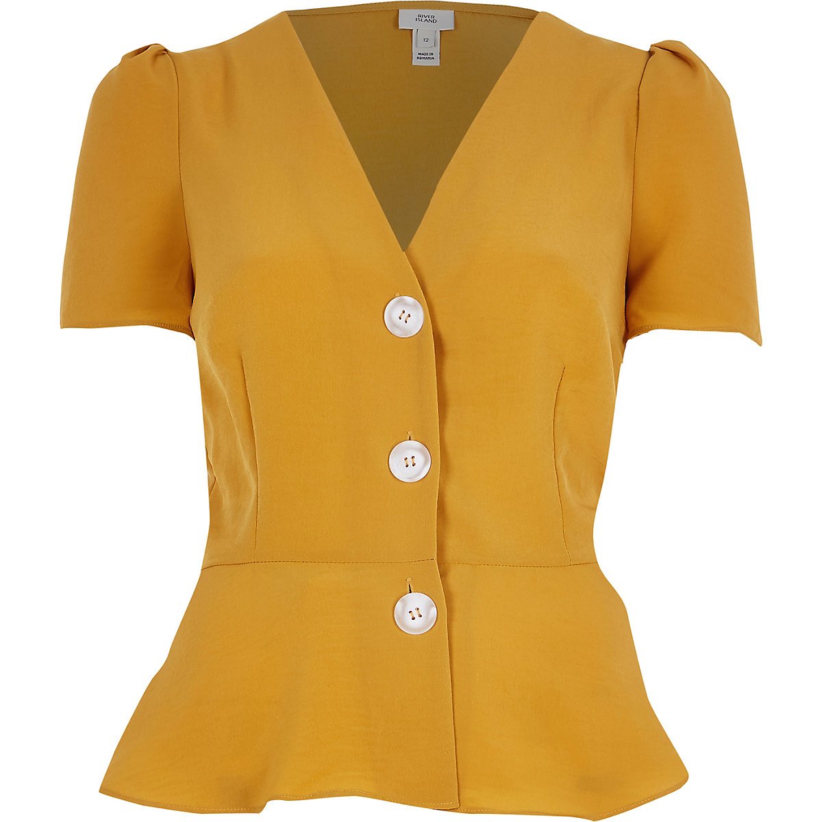 Yellow button front tea top