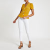 Yellow button front tea top