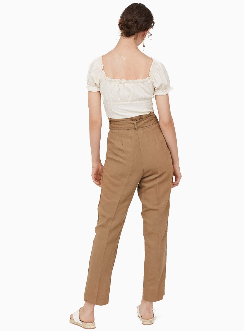 Linen-blend paper bag trousers