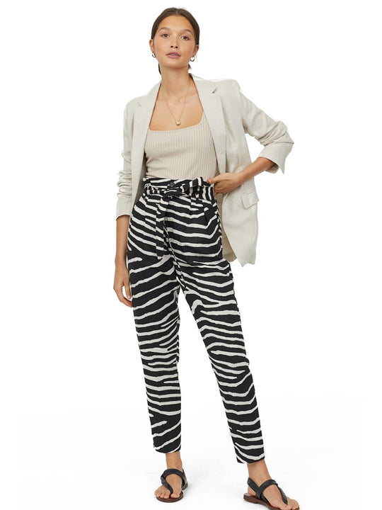 Linen-blend paper bag trousers