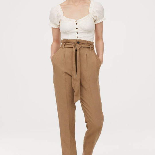 Linen-blend paper bag trousers
