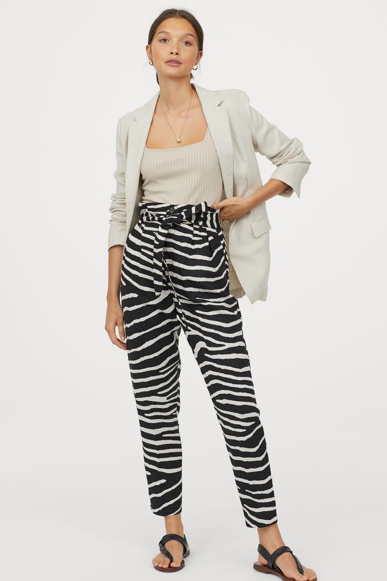 Linen-blend paper bag trousers