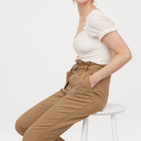 Linen-blend paper bag trousers