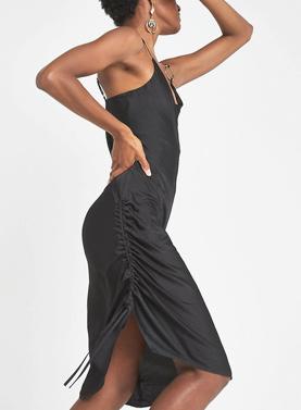 Black ruched side slip dress