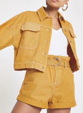 Dark yellow cropped denim jacket